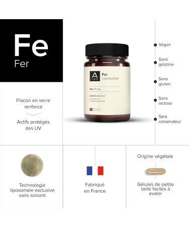 A-LAB Liposomal Iron 14 mg Reinforced Assimilation Anti-Fatigue Immunity Deficiency Energy Supplement 60 days of intake Made in France - Buy Online on GoSupps.com