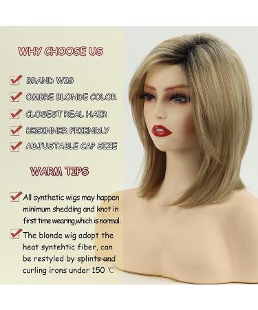 Ombre Blonde Bob Wig - Synthetic Medium Length Wig for White Women with Bangs - Buy Online on GoSupps.com