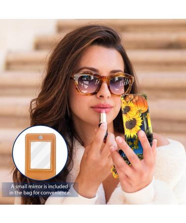 Leather Lipstick Case Organizer with Mirror - Mini Lip Gloss Holder Bag | Fall Sunflower Pumpkin Design | Perfect for Thanksgiving Gifts - Buy Online on GoSupps.com
