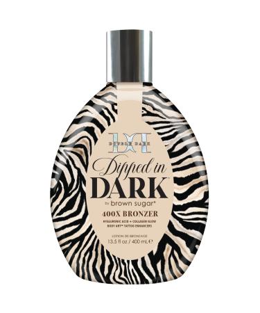 Brown Sugar Dipped in Dark Tanning Lotion Double Dark 400X Bronzer with Hyaluronic Acid Collagen & Tattoo Enhancers 13.5 Fl Oz