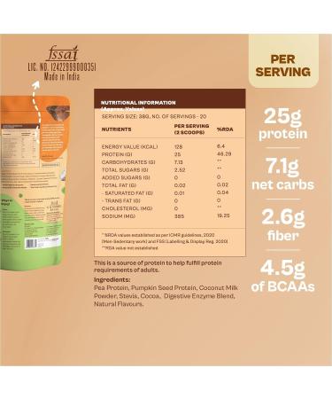 Ori Gin Nutrition 100% Natural Vegan Protein Powder - Easy to Digest Chocolate Flavor | 25g Plant Based Protein 770g (Pea & Pumpkin Seed - Buy Online on GoSupps.com