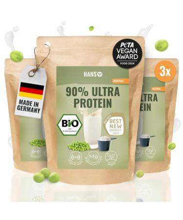 Hans HANS Brainfood Organic Fermented Pea Protein Powder ULTRA Creamy 90% Neutral 1 kg Creamy vegan protein powder with an optimal amino acid profile and high soluble content Powder