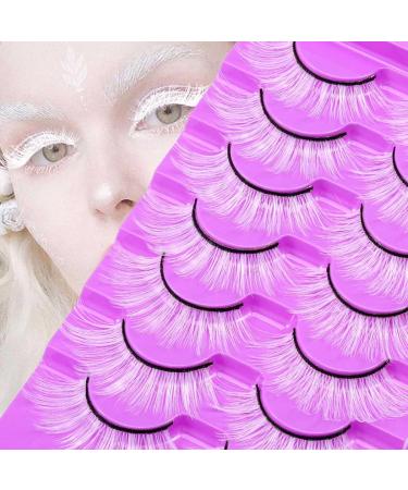 Uranian White False Eyelashes Fluffy Mink Lashes Wispy Strip Lashes Anime Cosplay Fake Eyelashes for Christmas Halloween Party Masquerade
