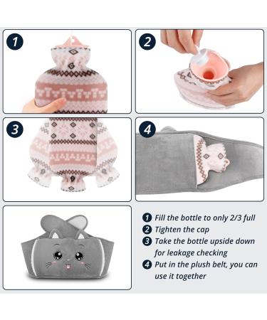 NAJILI 1L Hot Water Bottle Set - Gray Cat | Rubber Heat Bottle with Covers & Heating Belts for Neck Shoulder Back Feet & Waist Perfect for Kids & Adults - Buy Online on GoSupps.com