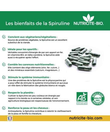 Organic Spirulina 90 Vegetable Capsules French Quality Reduces Fatigue Rich in Iron 100% Organic Guarantee To Boost the Immune System and Reduce Fatigue - Buy Online on GoSupps.com