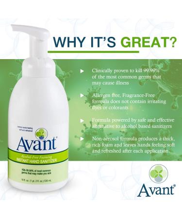 Avant Alcohol-Free Foaming Hand Sanitizer 18 oz Bottle 2-Pack - Bulk 36 Fl Oz Total - Buy Online on GoSupps.com