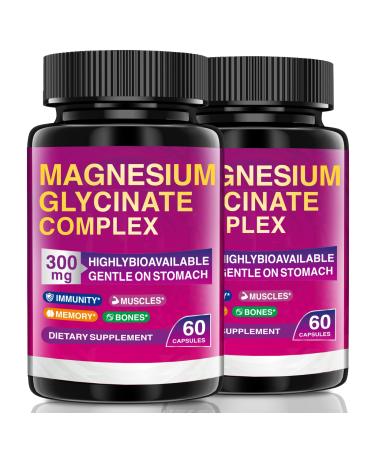 300mg Magnesium Glycinate 60 Vegetarian Capsules High bioavailability and Stomach Friendly Formula Essential Mineral Supplement for Easy Absorption Muscle Sleep and Heart Health
