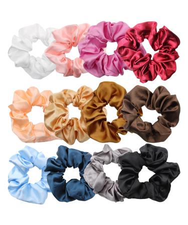 Seiden satin hair tie rayyl 12 pieces of satin-silk hair gum for hair large hair tie for women girls thinking of hair soft silk hair gums elastic hair strips for hair accessories (12 pack)