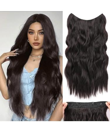 Halo Hair Exetensions 20 Inch Clip in Hair Extensions with Invisible Wire Adjustabel Size Long Wave Hair Extensions with 4 Secure Clips for Women(20 Inch  4/4k-Dark Chocolate Brown) 20 Inch Dark Chocolate Brown