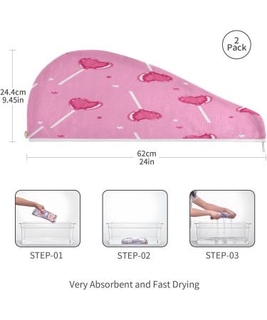 Heart Lolly Pop Pattern Dry Hair Cap & Quick Drying Towel Set - 2 Piece Super Absorbent Soft & Comfortable with Button Headband - Perfect for International Shipping - Buy Online on GoSupps.com
