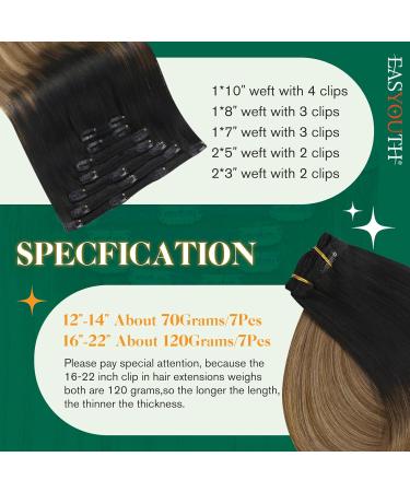 Easyouth Clip-In Extensions | Real Hair Balayage 16 Inch 120g Medium Brown & Honey Blond | Remy Clip-Ins #1B/6/27 - 7PCs - Buy Online on GoSupps.com