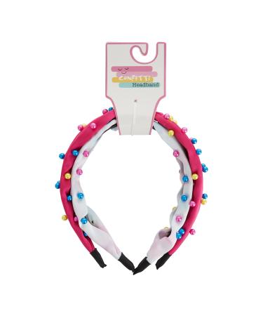 Cudlie Confetti 2 Pc Colorful Neon Bead Knotted Headband for Girls  Thick Pull Free Kids Headbands  Fine & Curly Hair Accessories  Pink/White NEON KNOTTED