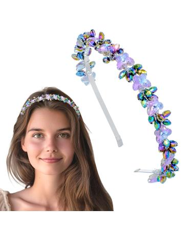 Rhinestone Headband sparkly Rainbow crystal purple flower Party Prom Hair Accessory for Women and Girls