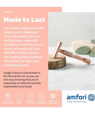 Eco-Friendly Jungle Culture Safety Razor & Stand | Reusable Rose Gold Metal Razor for Men & Women | Includes 10 Double Edge Blades - Buy Online on GoSupps.com