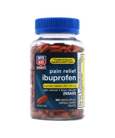 Rite Aid Pharmacy Ibuprofen 200 mg - 500 Coated Brown Caplets - Pain Reliever and Fever Reducer - Migraine Relief - Back Pain Relief - Arthritis Pain Relief Pills - Pain Killer