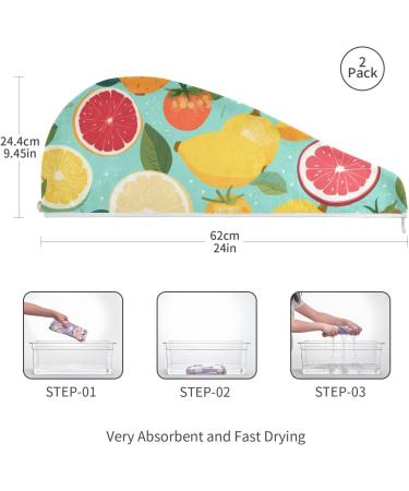 Super Absorbent Lemon Orange Fruit Hair Towels 2 Pack | Quick Dry Hair Turbans for Women & Girls - Buy Online on GoSupps.com