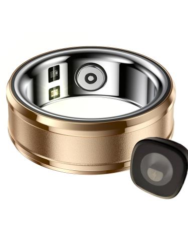 Smart Ring with Charging Case Modern Statement Health Fitness Tracker Rings Heart Rate Monitor Pedometer Body Temperature Sleep Blood Oxygen Waterproof Bluetooth Tracker Ring Gift for Man 11# Gold