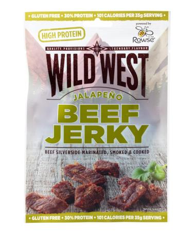 Wild West Beef Jerky - Pack of 12 Jalapeno 60g High Protein Snacks | Premium Dried Meat for International Shipping - Buy Online on GoSupps.com