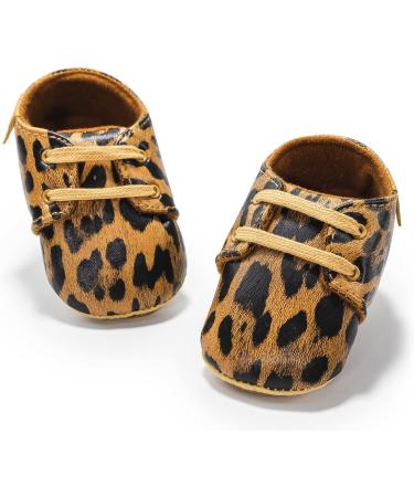 Infant First Walking Shoes - Anti-Slip Oxford Flats for Baby Girls & Boys (0-6 Months) in Leopard Print - Buy Online on GoSupps.com