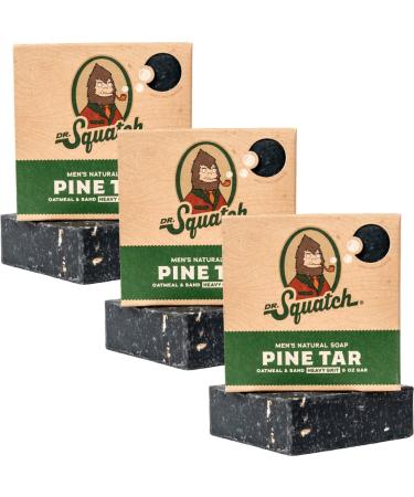 Dr. Squatch All Natural Bar Soap for Men with Heavy Grit, 3 Pack, Pine Tar