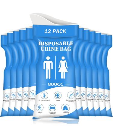 DIBBATU Urine Bag,12 PCS 800ML Disposable Urinal Bag for Travel, Emergency Portable Pee Bag and Vomit Bags, Unisex Urinal Bag as Toilet Bag Suitable for Camping, Traffic Jams, Pregnant, Patient, Kids Blue-12
