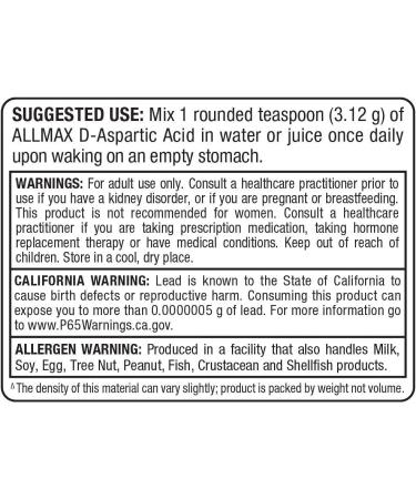 ALLMAX Nutrition D-Aspartic Acid 3.53 oz (100g) - Boost Testosterone & Muscle Growth - Buy Online on GoSupps.com