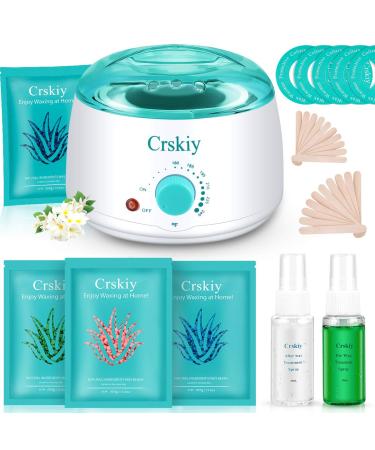 Waxing Kit for Women Men, Crskiy Wax Warmer Hair Removal Kit, with 4 Flavors Hard Wax Beans(14.1oz), Home Wax Kit with Multiple Formulas, for Coarse Hair, Eyebrow, Armpit, Bikini, Brazilian 1 Count (Pack of 1) 1