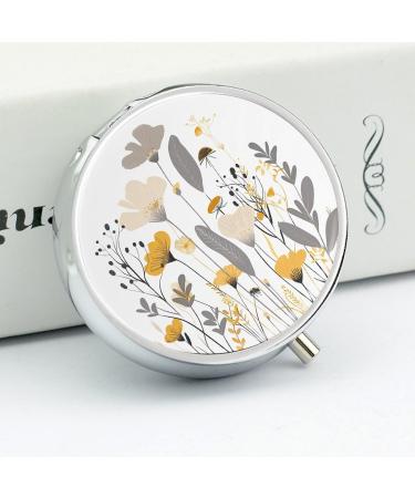 Round Wildflowers Pill Box | Hand-Drawn Design | 3 Compartment Portable Organizer | Decorative Metal Pill Case - Buy Online on GoSupps.com