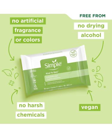 Simple Kind to Skin Facial Wipes | Gentle Makeup Remover | 25 Cleansing Wipes - Dye & Chemical Free for Sensitive Skin - Buy Online on GoSupps.com