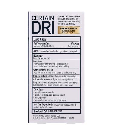 Certain Dri Prescription Strength Clinical Antiperspirant Roll-On Deodorant 2 Pack - Hyperhidrosis Treatment for Men & Women - Unscented - 1.2 Fl oz - Buy Online on GoSupps.com