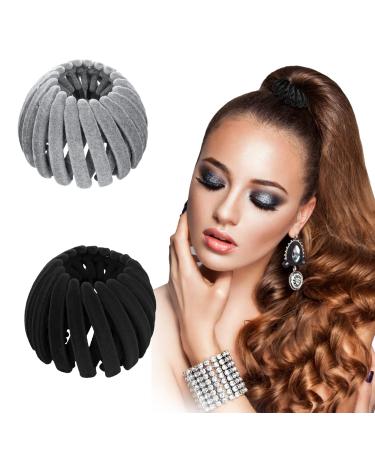 Sibba Bird Nest Hair Clip 2 Pcs Hairpin Lazy Plate Ponytail Holder Creaseless Claw Bun Thick Disk Braid Retractable Velvet Fleece Head Large Banana Braided Pony Tail Updo High Vintage Headwear Girl Black/Grey