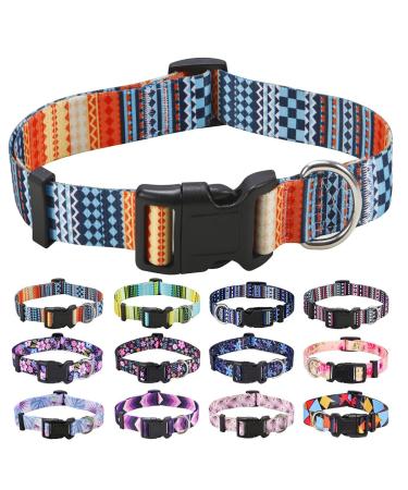 Mihqy dog collar adjustable soft & comfort dog collar Bohemian flowers geometric trunk design for small medium and large dogs (Bohemian orange XS) XS (neck circumference 20-30 cm width 1.5 cm) Bohemian orange