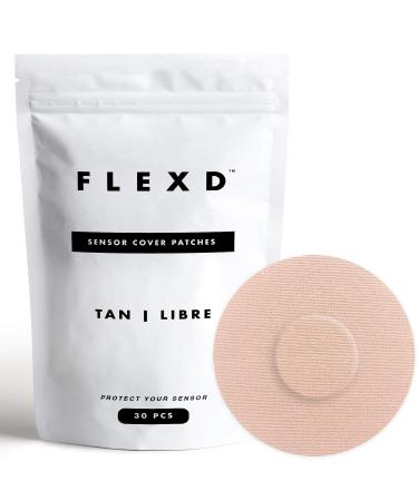 Flexd - Freestyle Waterproof Sensor Covers for Libre 2 & 3 - (30 Pcs) - Libre 3 Sensor Covers - CGM Adhesive Patches - Without Adhesive in The Center - (Round - Tan)