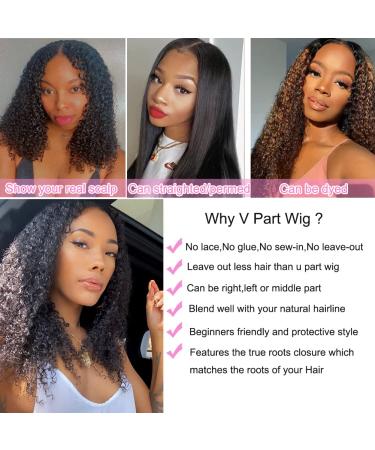 4GIRL4EVER Curly V-Part Human Hair Wig for Black Women - 14 Inch Upgrade Glueless U-Part Kinky Curly Wig 180% Density - Natural Black - Buy Online on GoSupps.com