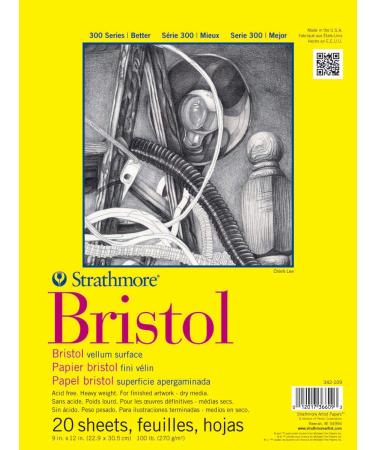 Strathmore 300 Series Bristol Paper Pad, Vellum – 9x12, 20 Sheets  (100lb/270g)