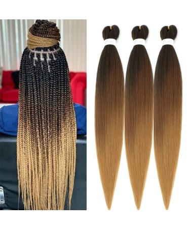 Pre-stretched Braiding Hair 26 inch 3 Packs Professional Synthetic Fiber Itch Free Hot Water Setting Crochet EZ Braids Yaki Texture Braiding Hair Extensions (T1B/30/27) 26 Inch (Pack of 3) T1B/30/27
