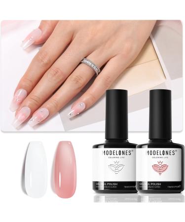 Modelones Gel Nail Polish Set 2Pcs 15ML Milky White and Jelly Pink Gel Polish Jelly Gel Nail Polish Soak Off LED Translucent Nail Gel Polish Art Starter Manicure Salon Milky White Jelly Pink - Buy Online on GoSupps.com