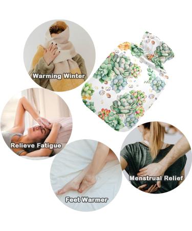 NAANLE 2L Hot Water Bottle with Cover - Watercolor Succulents Design for Menstrual Cramps Pain Relief Hand & Foot Therapy - Heat & Cold Pack - Buy Online on GoSupps.com