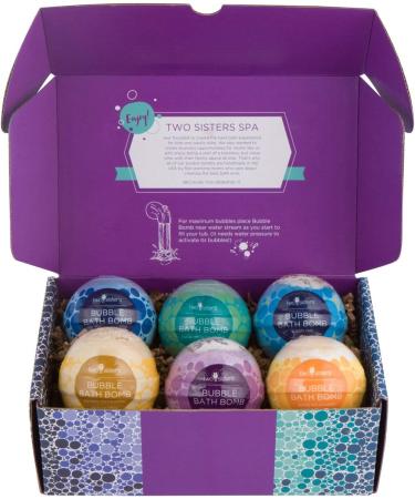 Two Sisters Spa 6 Relaxing Bubble Bath Bombs - 5oz Large Fizzies for Women, Teens & Kids. Lavender Eucalyptus Variety Pack - Moisturizing, Colorful, Aromatic & Bubbly - Buy Online on GoSupps.com