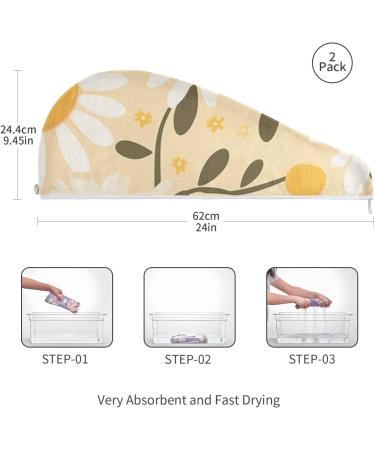 Cartoon Daisy Flower Hair Towel 2 Pack | Super Absorbent Quick Dry Hair Turbans for Women & Girls - Buy Online on GoSupps.com