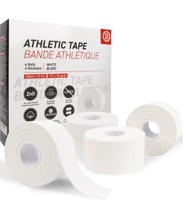 72HRS Athletic Sports Tape - 4 Adhesive Rolls - 1.5" x 15 Yards per roll - Skin-Friendly Athletic Tape for Athletes Blister Tape Tensor Bandage Bat Tape Tape Pro Physio Prewrap Waterproof Medical Tape - Sport Tape with Zig-Zag Edge for Easy Tearing (Pack 