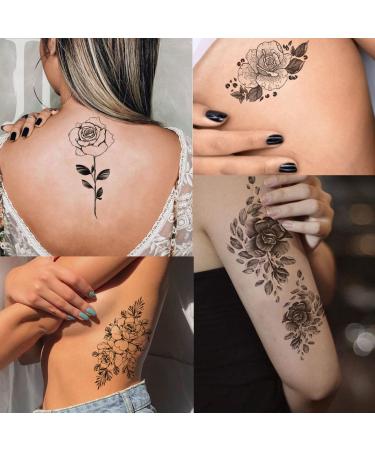 Tazimi 3D Black Flower Rose Temporary Tattoos - Waterproof Fake Body Art Stickers for Women - Buy Online on GoSupps.com