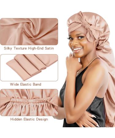 Bonnet Queen Satin Silk Sleeping Cap - Adjustable Night Hair Care for Curly Long Hair | Smooth Breathable Ladies Curler in Champagne - Buy Online on GoSupps.com