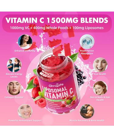 2 Pack Liposomal Vitamin C 1000mg Gummies for Adults Kids 1500mg Chewable Vitamin C w/Iron Zinc & Elderberry - Immune Support & Energy Collagen Booster Raspberry 120 Count 120 Count (Pack of 1) - Buy Online on GoSupps.com