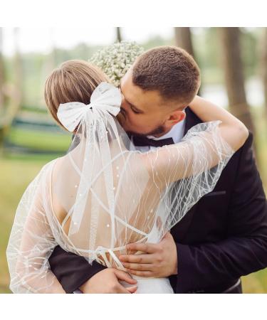 PEOVLVN White Hair Bow Bridal Hair Accessories Bride Bow Hair Clips Large Hair Bow Wedding Veil Bachelorette Party Favors Engagement Party Accessories Bride Bridesmaid Gifts - Buy Online on GoSupps.com