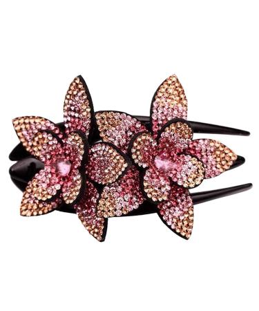 Rhinestone Double Flower Hair Clip Women Hair Clips Female Elegant Duckbill Clip Hairgrip Fashion Hair Claw Clips Lady Elegant Dovetail (Champagne)