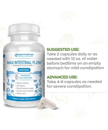 Organic Health Labs Max Intestinal Flow - Natural Colon Cleanse & Detox for Bowel Regulation | 60 Veggie Capsules - Buy Online on GoSupps.com
