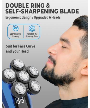 ZORUMAN Head Shaver for Men 5-in-1 Electric Cordless Bald Shaver with LED Display - Waterproof Rotary Hair Shaver for Head, Face & Skin - Wet Dry Use - Blue (7800-BLACK) - Buy Online on GoSupps.com