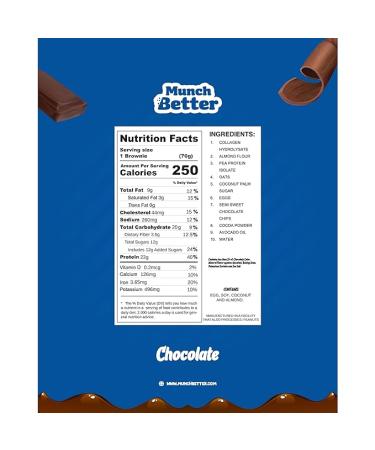 Munch Better 22g Protein Brownie Gluten Free Dairy Free10g Collagen Non GMO High Protein Bar Chocolate Fudge Texture - 8 Count Box (Chocolate) - Buy Online on GoSupps.com