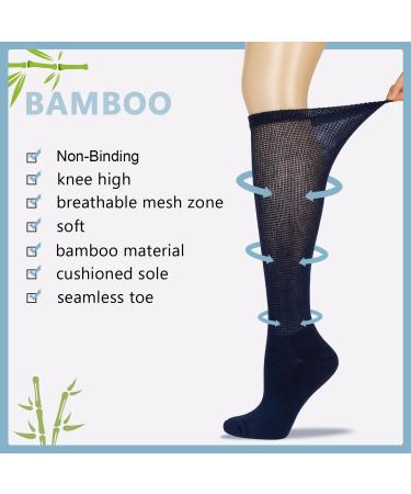 Athlemo Bamboo Diabetic Knee High Socks 4 Pairs - Men & Women, Cushioned Sole, Seamless Toe, No-Binding, Soft - Size 9-11, Black - Buy Online on GoSupps.com